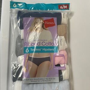 Women’s Sz.6 Hanes Ribbed Cotton Hipster 6-Pack NEW color variety